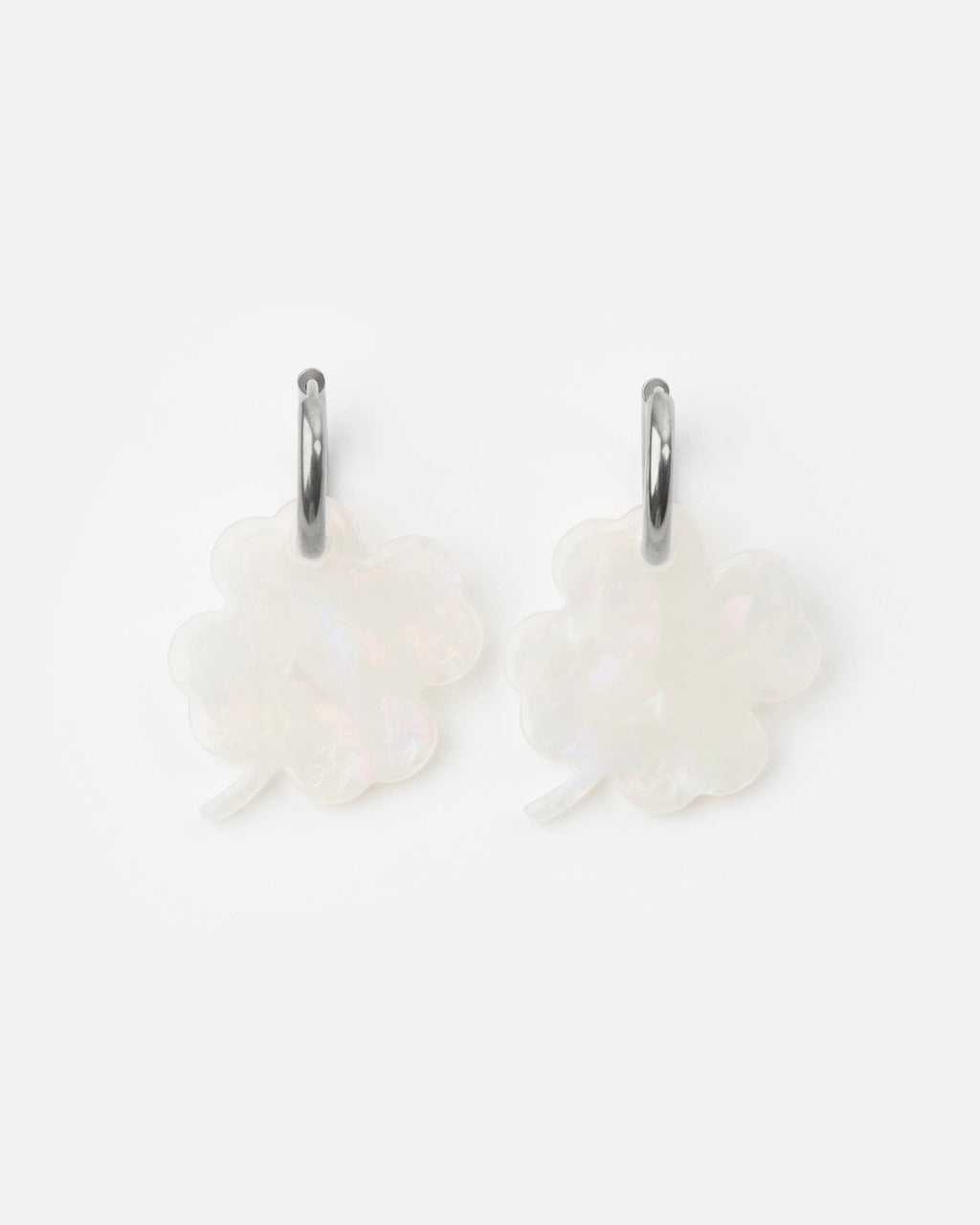 Boucles D'Oreilles Trèfle - Irisé Blanc