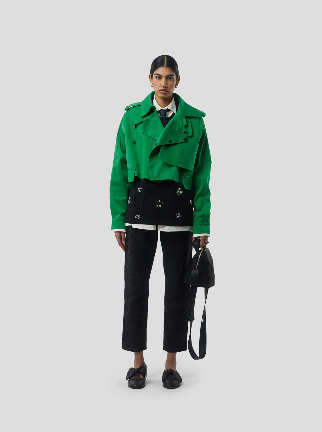 Trench Crop Trevor In Technical Kelly Green Fabric