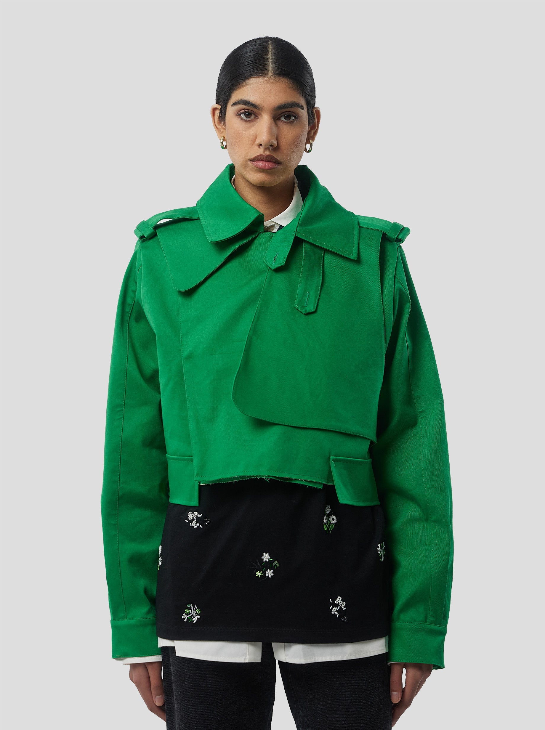 Trench Crop Trevor In Technical Kelly Green Fabric