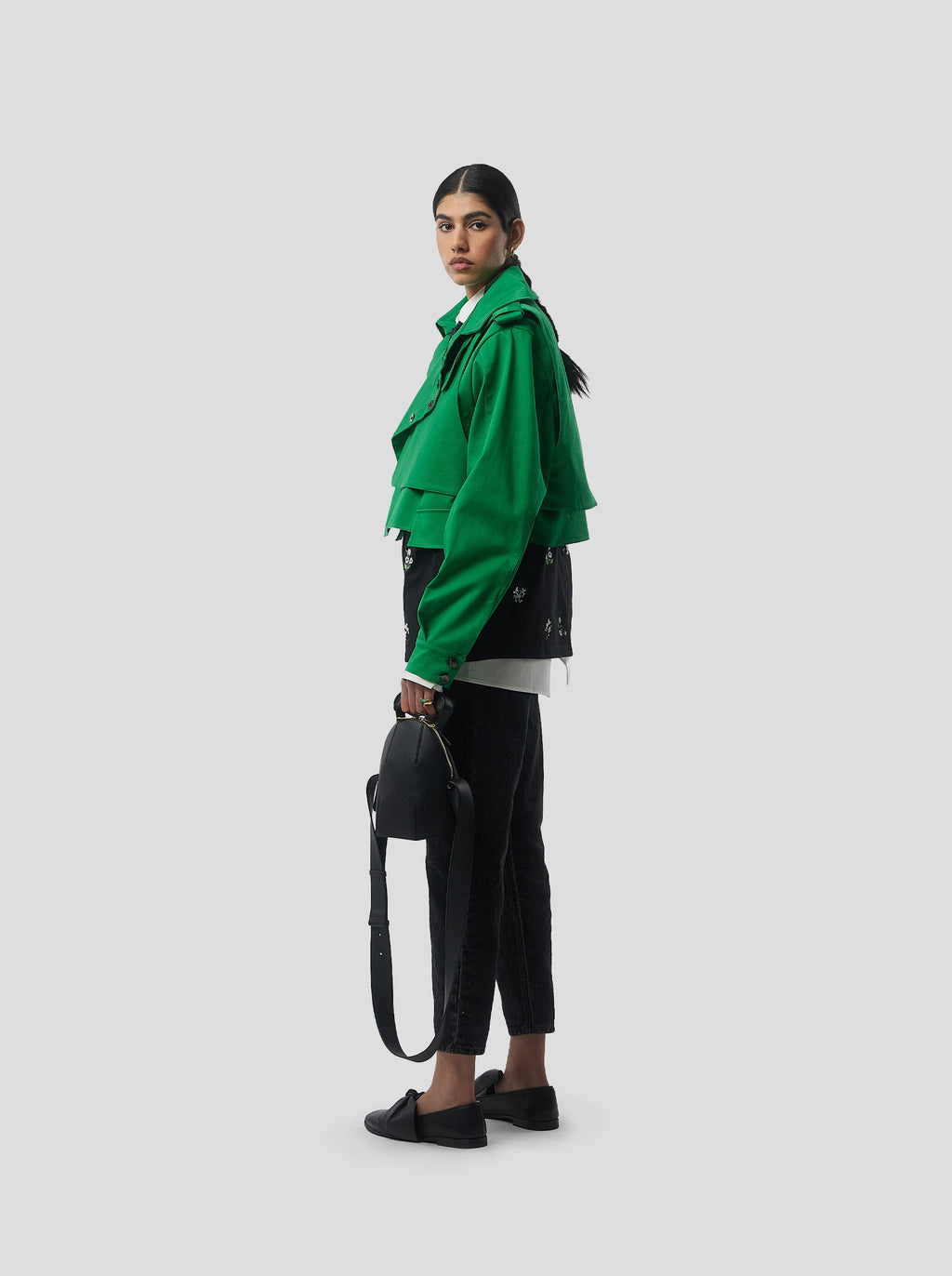 Trench Crop Trevor In Technical Kelly Green Fabric