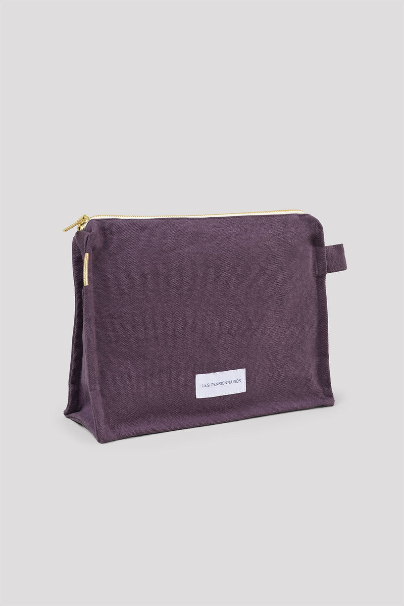 Trousse De Toilette Violet Aubergine En Épaisse Toile De Coton Bio