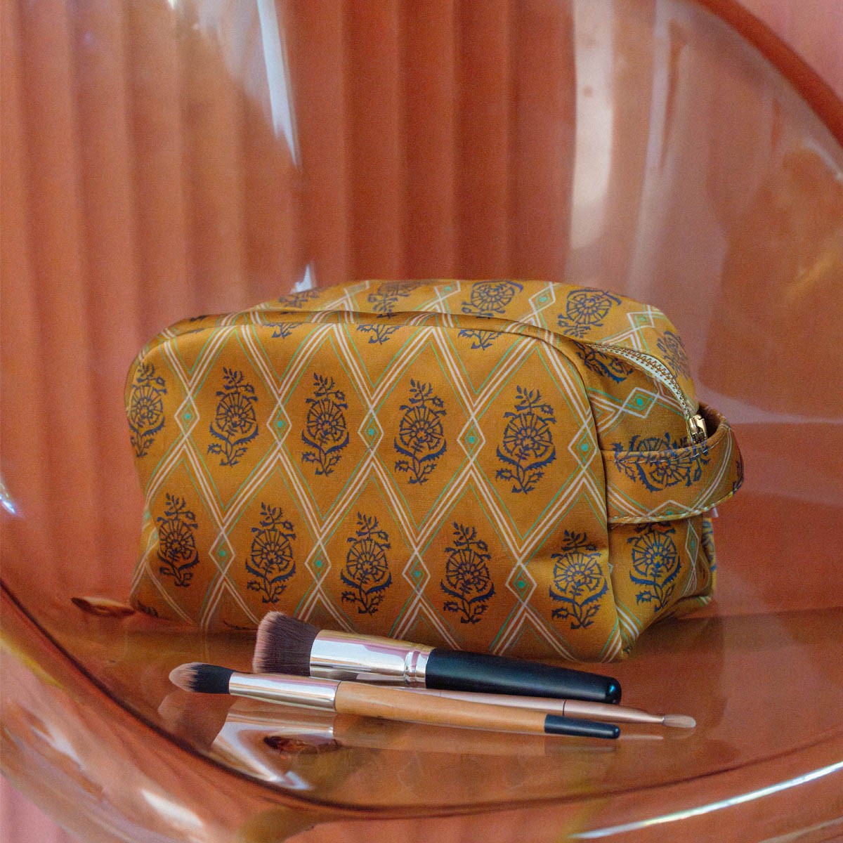 Trousse De Toilette Velours Hindi Doré