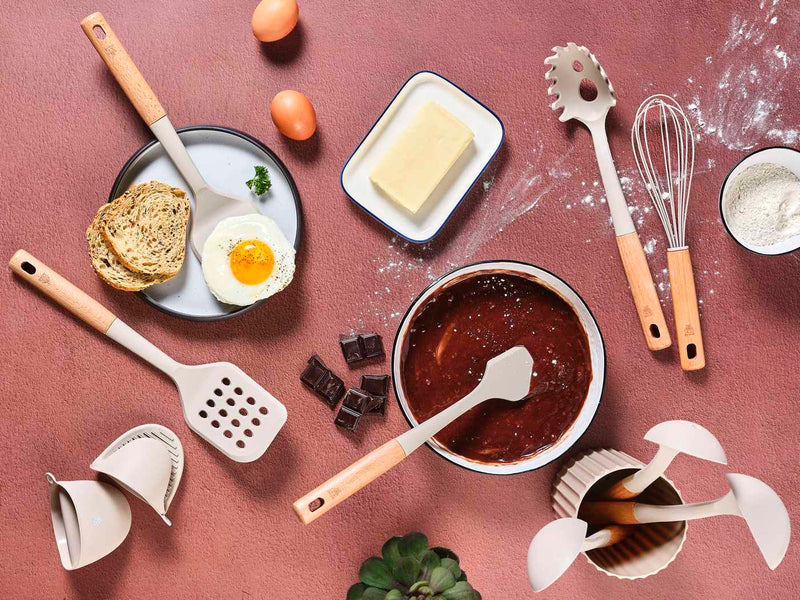 Set D'Ustensiles De Cuisine En Bois Et Silicone Gunnar - 11 Pièces