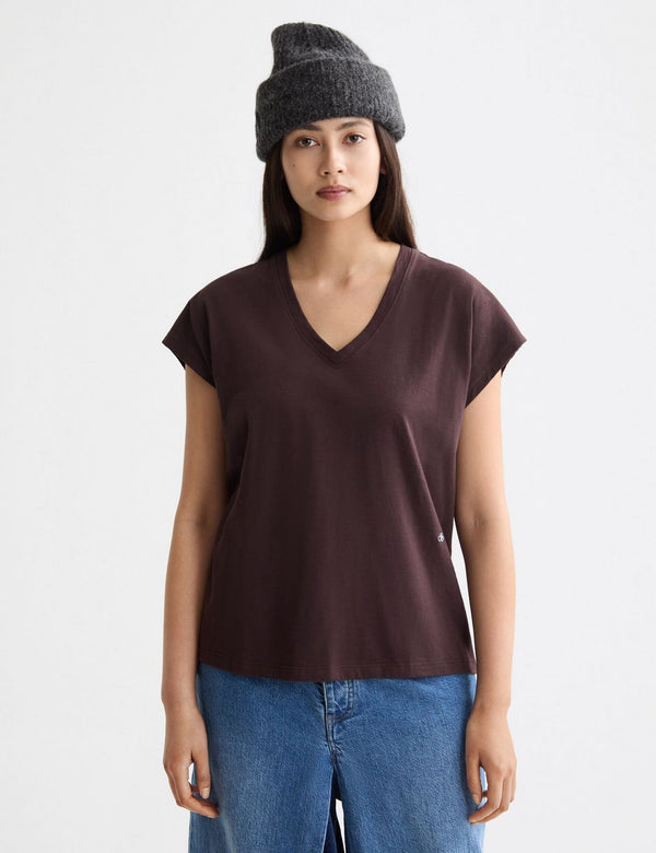 Slub T-shirt met V-hals - Chocolate Plum