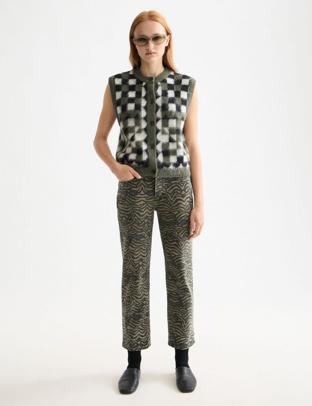 Fluffy Jacquard Spencer - Thyme