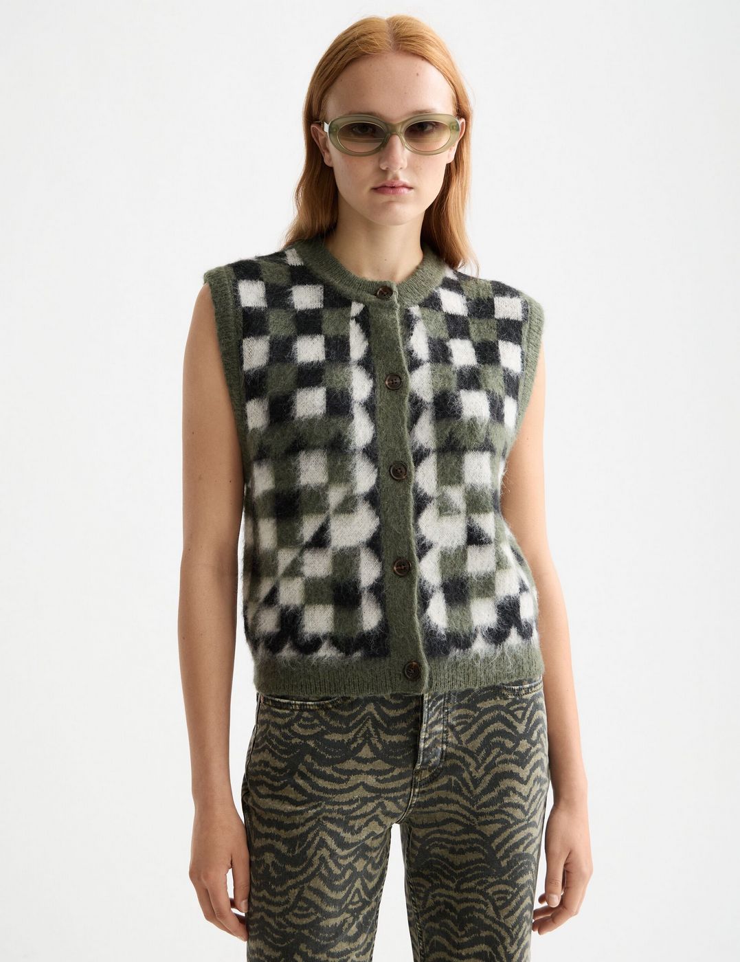 Fluffy Jacquard Spencer - Thyme