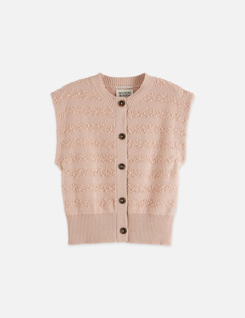 Cardigan Boucle Stripe Crew Neck - Rose Dust