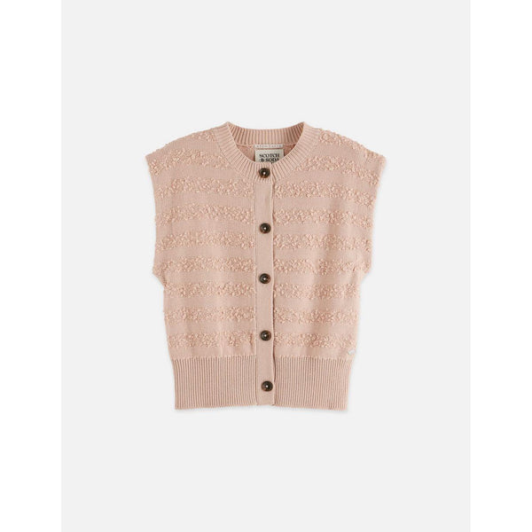 Cardigan Boucle Stripe Crew Neck - Rose Dust