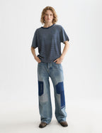 T-shirt Indigo Washed Loose Fit - Sand Stripe