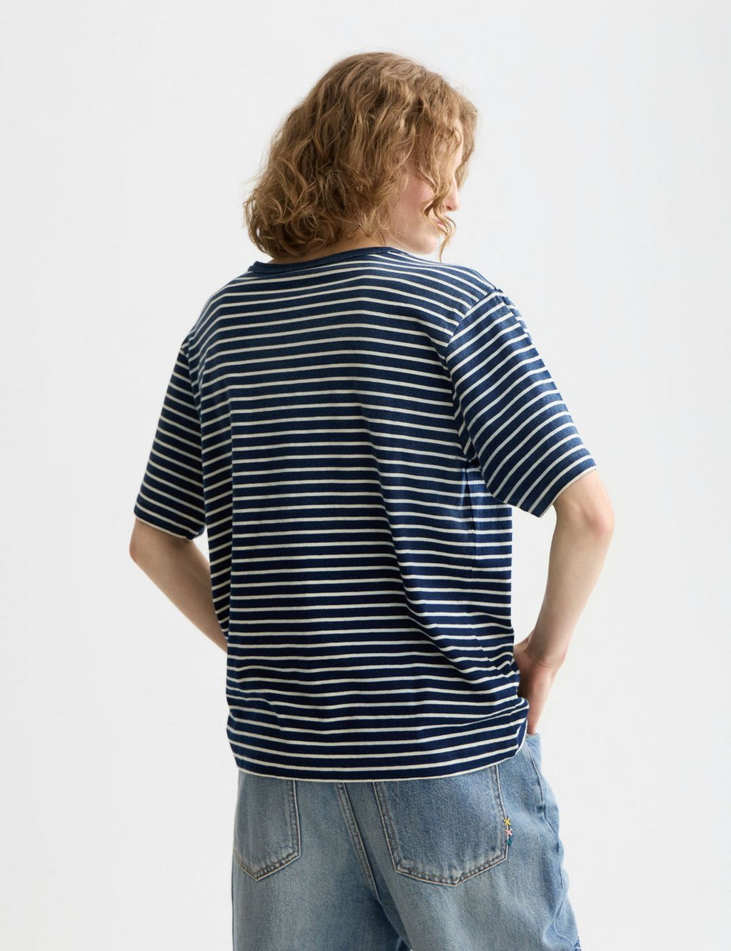 T-shirt Indigo Washed Loose Fit - Sand Stripe