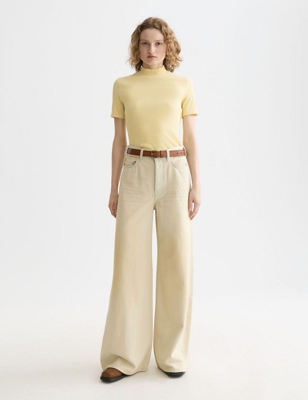 Mock Neck Rib T-Shirt - Parsnip