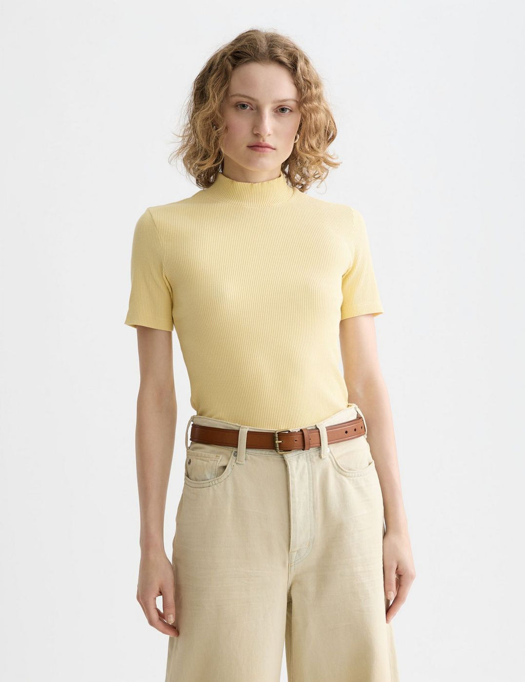 Mock Neck Rib T-Shirt - Parsnip