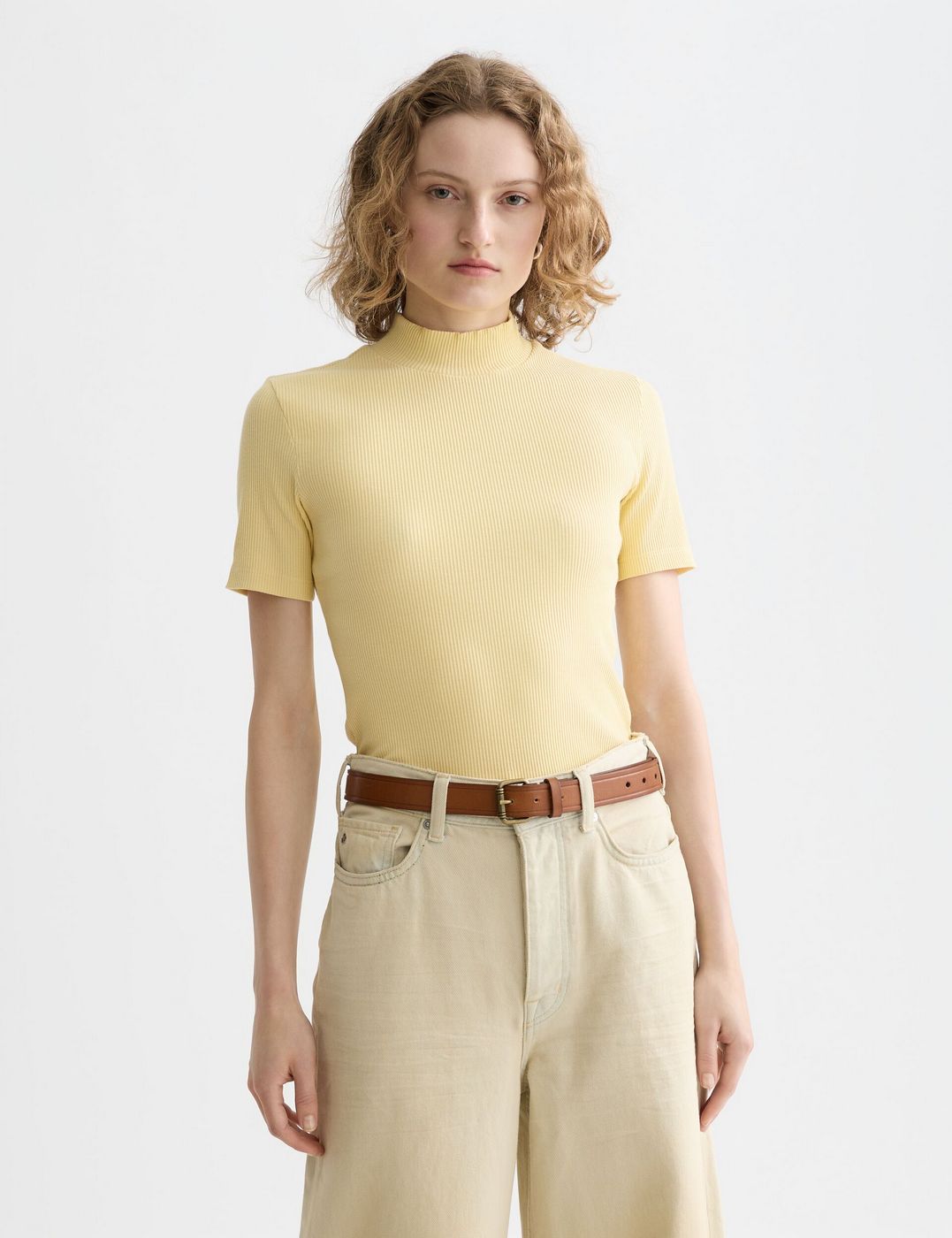 Mock Neck Rib T-Shirt - Parsnip