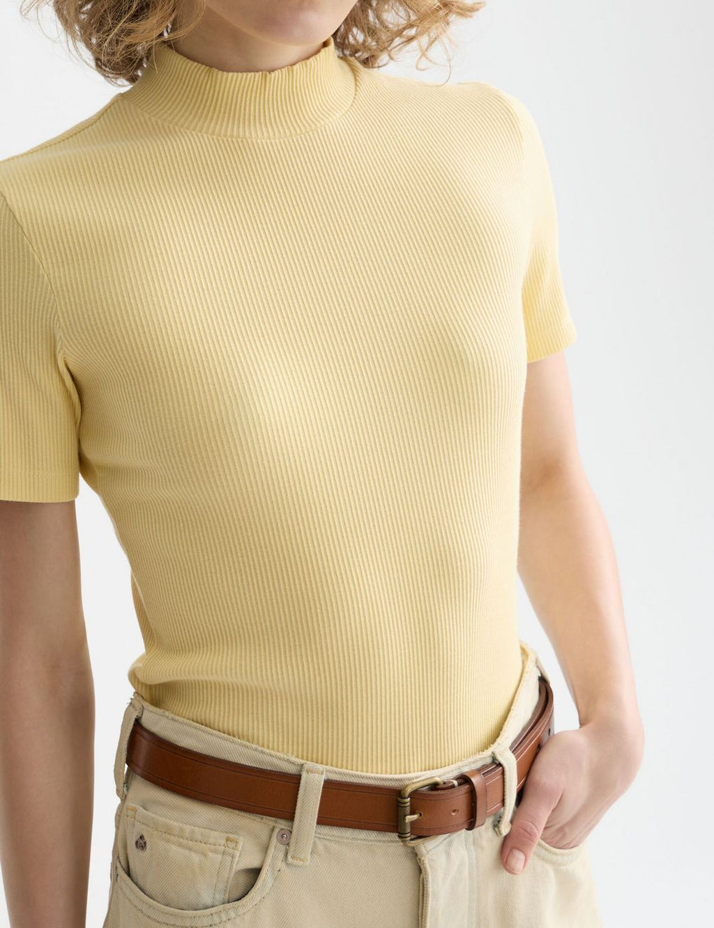 Mock Neck Rib T-Shirt - Parsnip