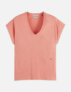 T-shirt V-Neck With Ampersand Embroidery - Canyon Clay