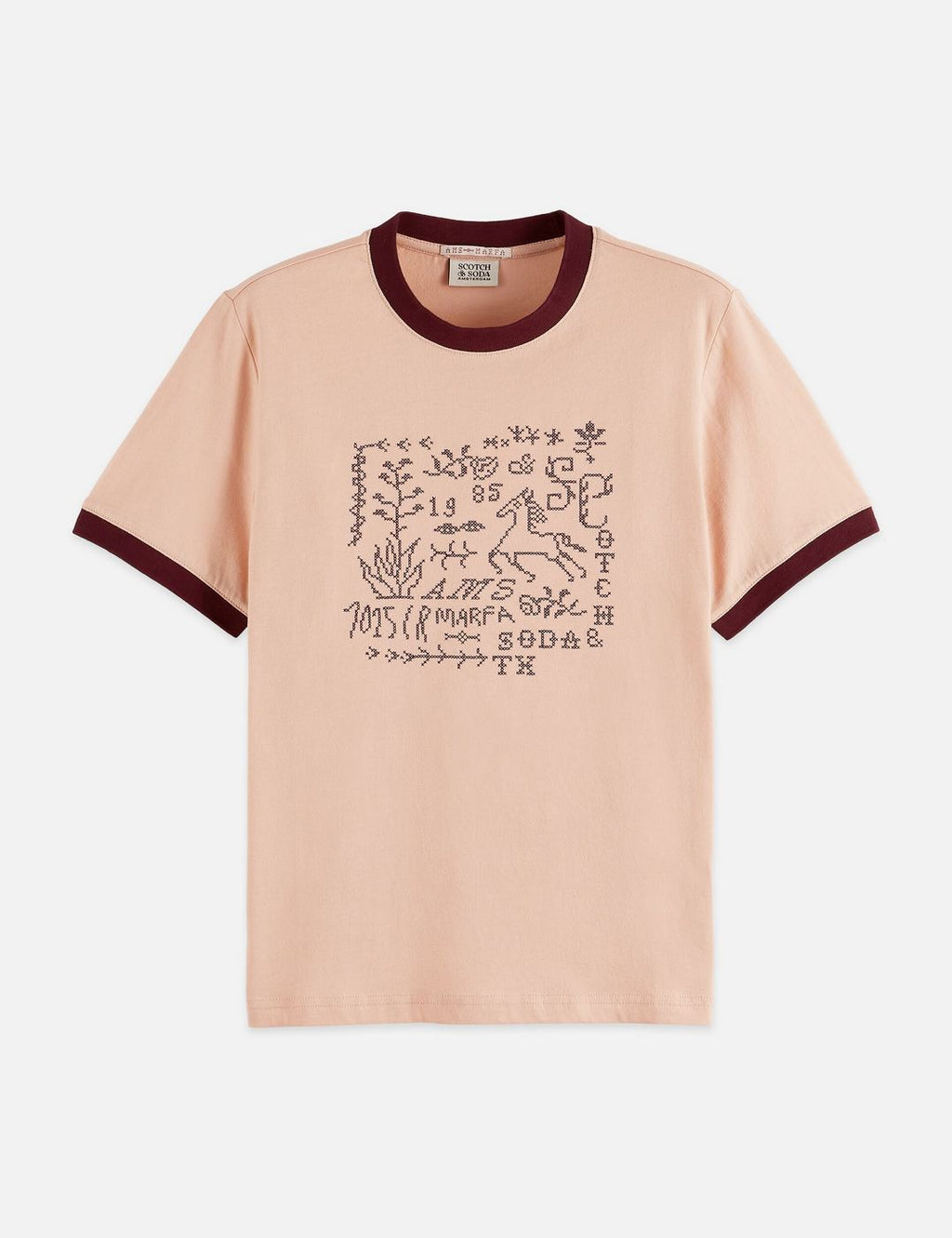 T-shirt Embroidered Ringer Regular Fit - Rose Dust