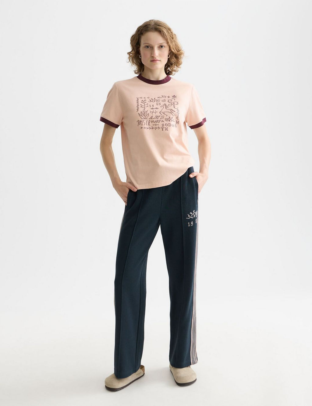 T-shirt Embroidered Ringer Regular Fit - Rose Dust