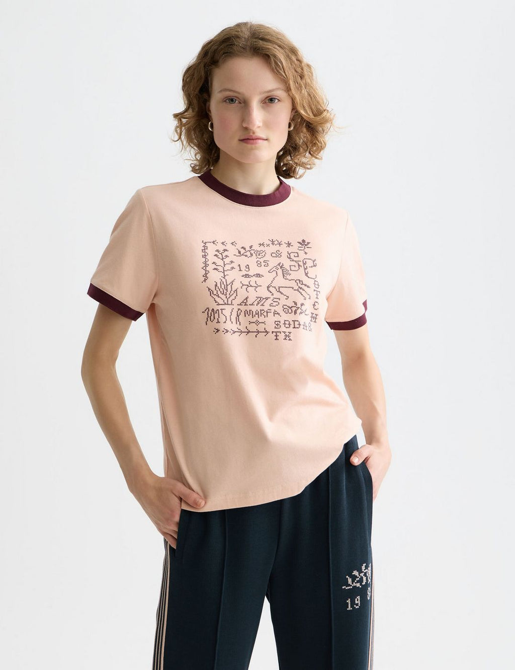 T-shirt Embroidered Ringer Regular Fit - Rose Dust