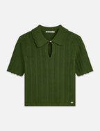 T-shirt Pointelle Collared Knitted - Garden Green