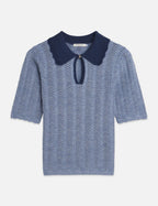 Pointelle Collared Knitted Tee - Infinity Melange