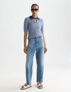 Pointelle Collared Knitted Tee - Infinity Melange