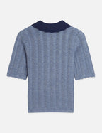 Pointelle Collared Knitted Tee - Infinity Melange