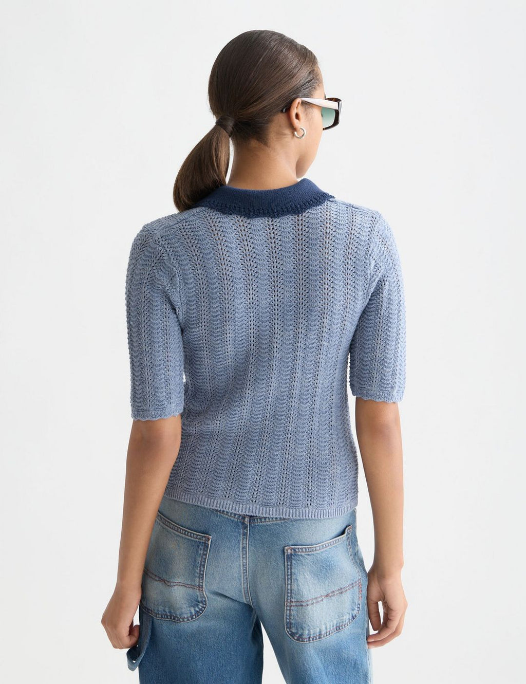 Pointelle Collared Knitted Tee - Infinity Melange