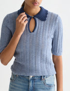 Pointelle Collared Knitted Tee - Infinity Melange