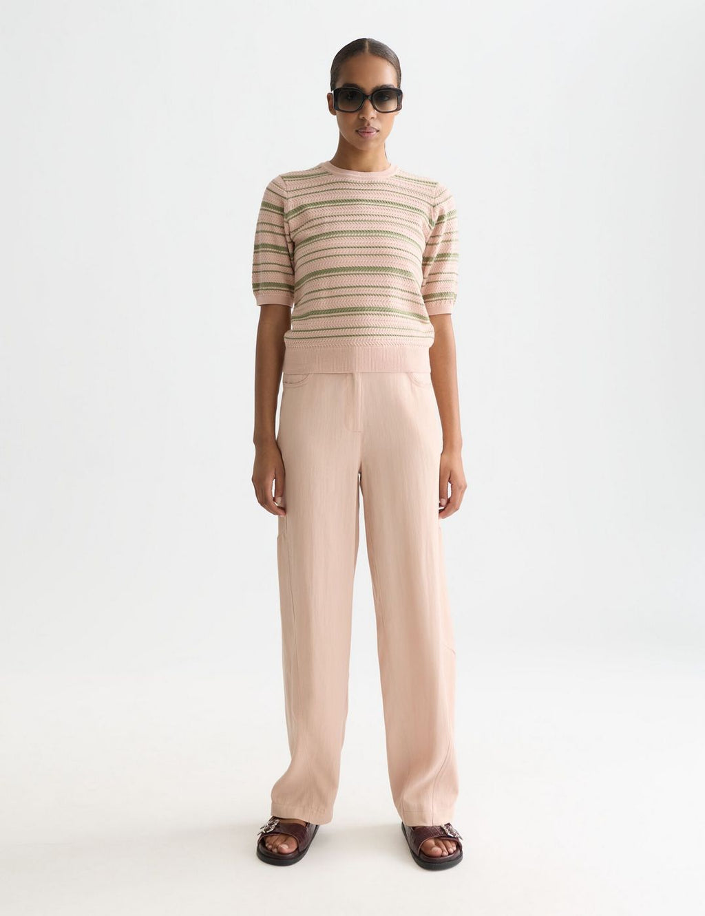 Textured Stripe Knitted Tee - Rose Dust Stripe