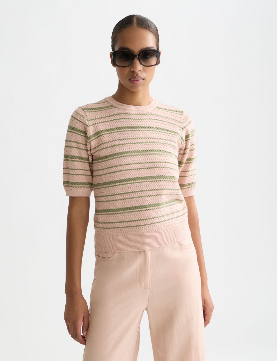 Textured Stripe Knitted Tee - Rose Dust Stripe