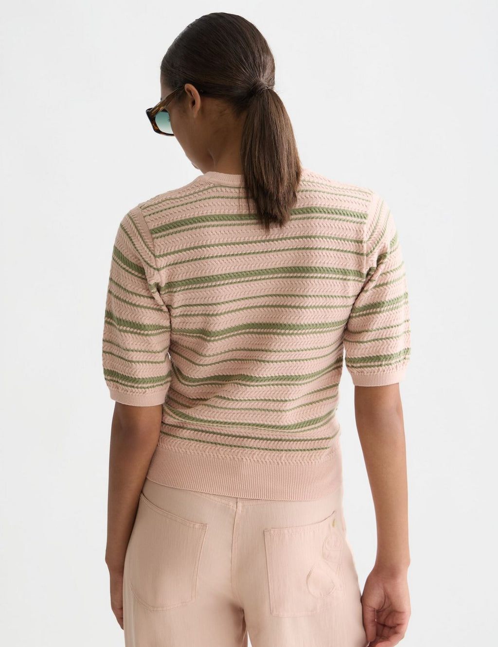Textured Stripe Knitted Tee - Rose Dust Stripe
