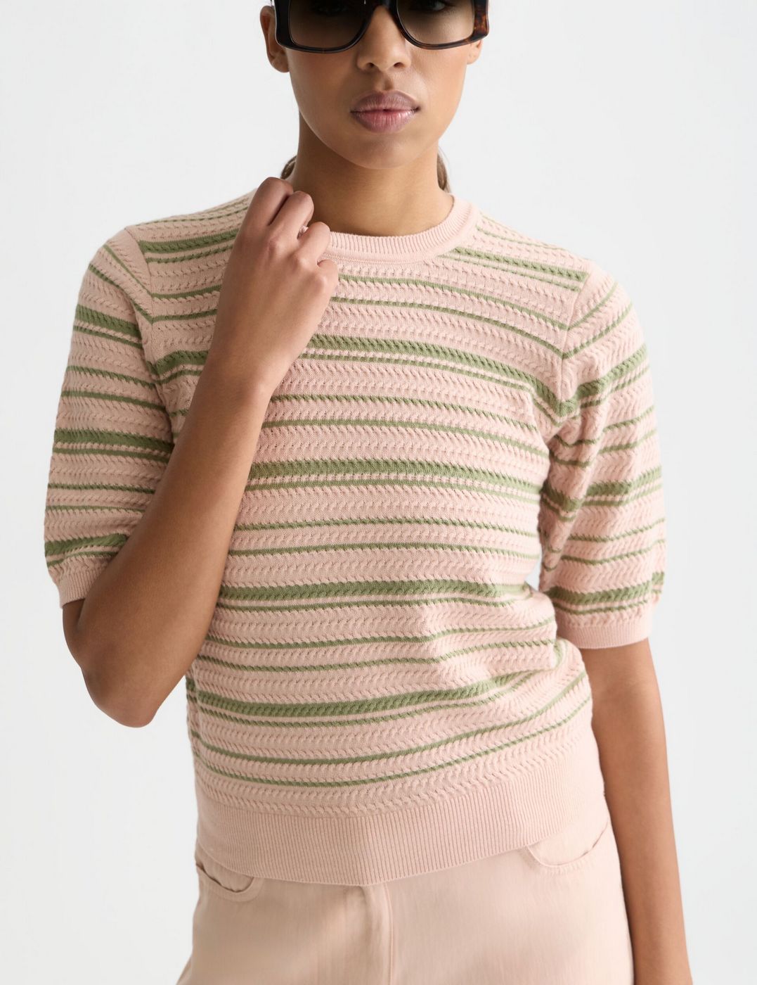 Textured Stripe Knitted Tee - Rose Dust Stripe