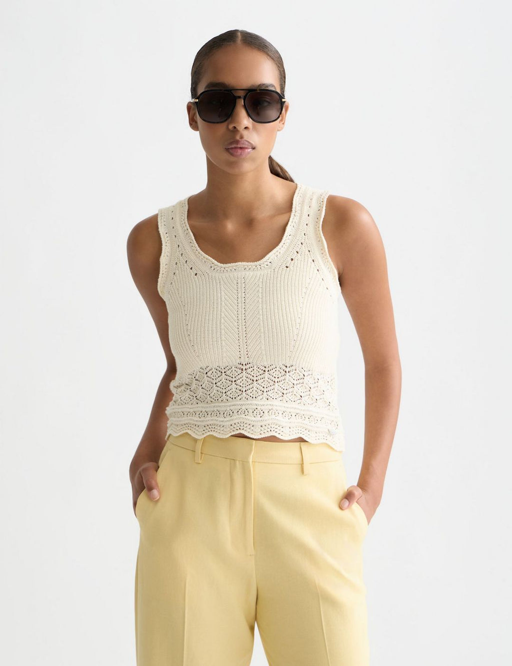 Gilet Pointelle Knitted - Eggnog
