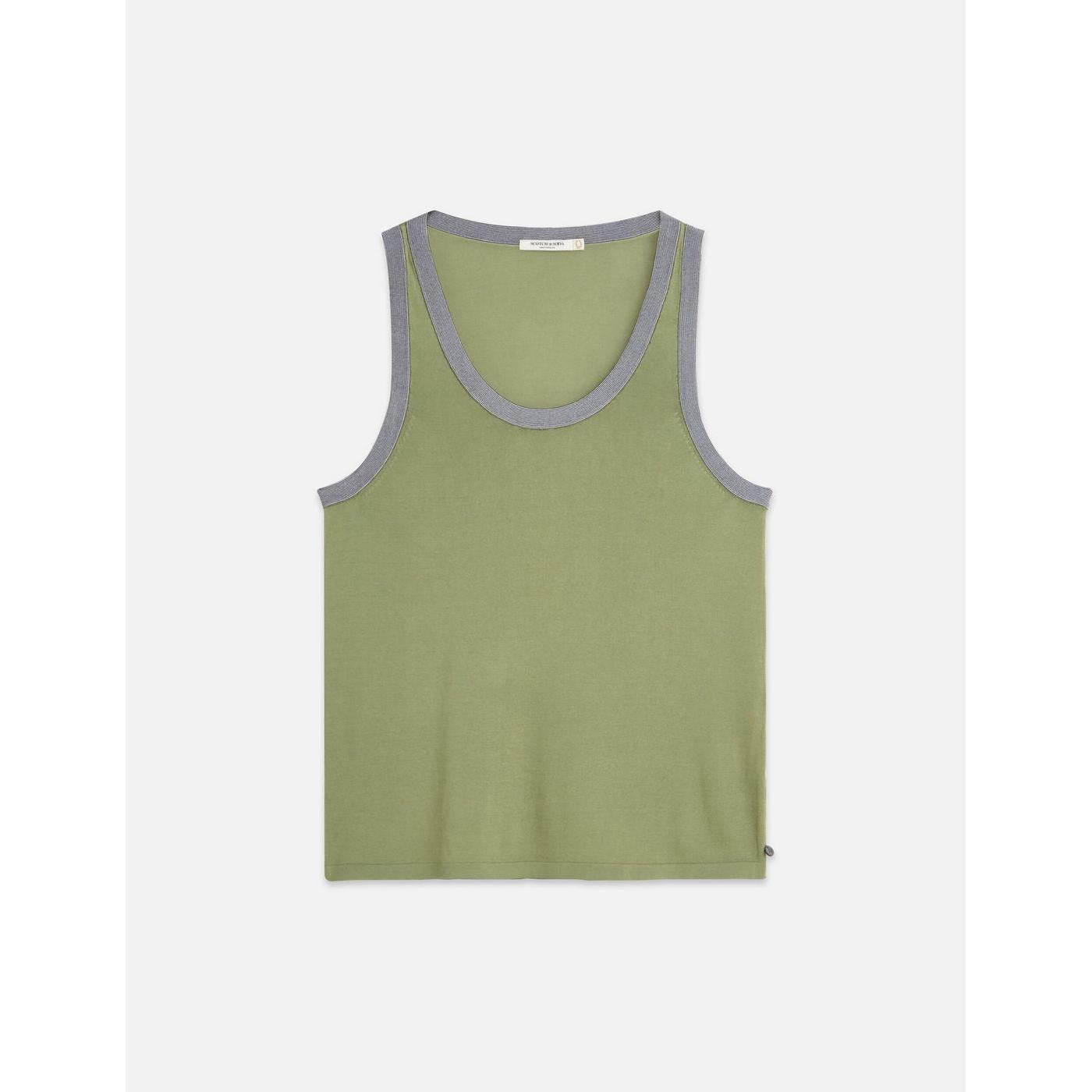 Gilet Stripe Trim Relaxed Knitted - Oil Green