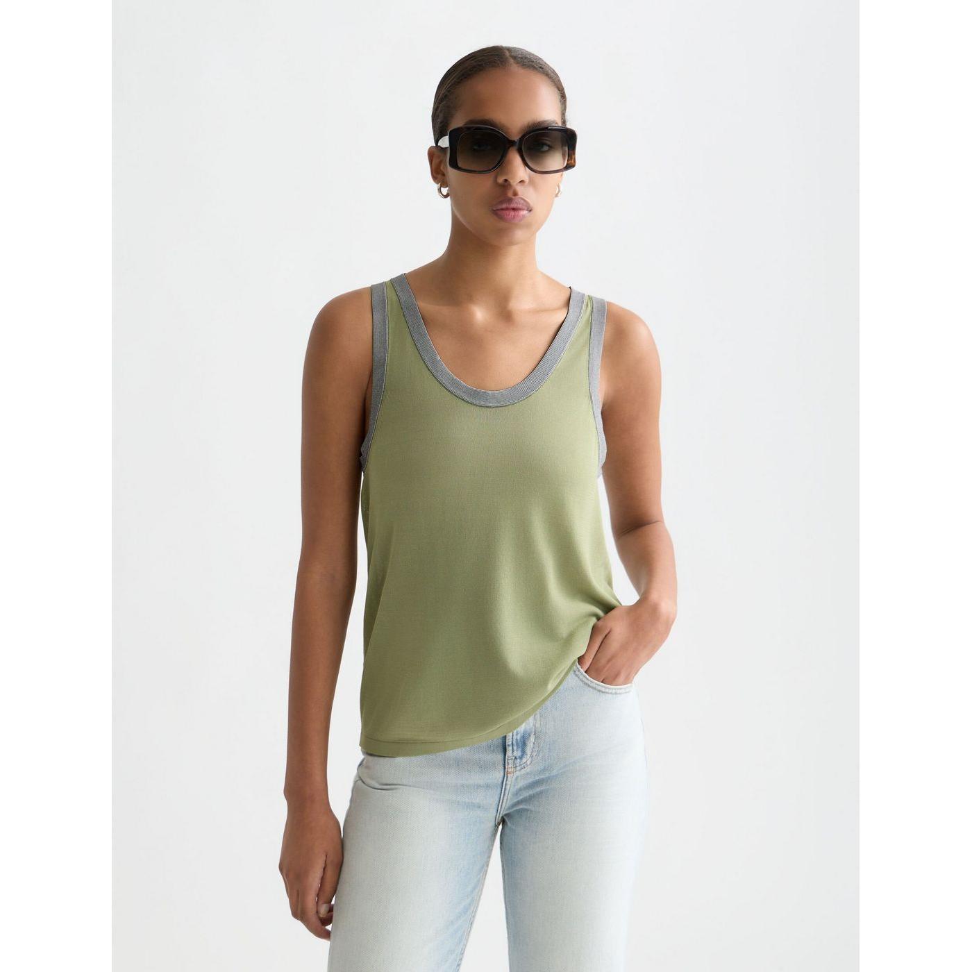 Gilet Stripe Trim Relaxed Knitted - Oil Green