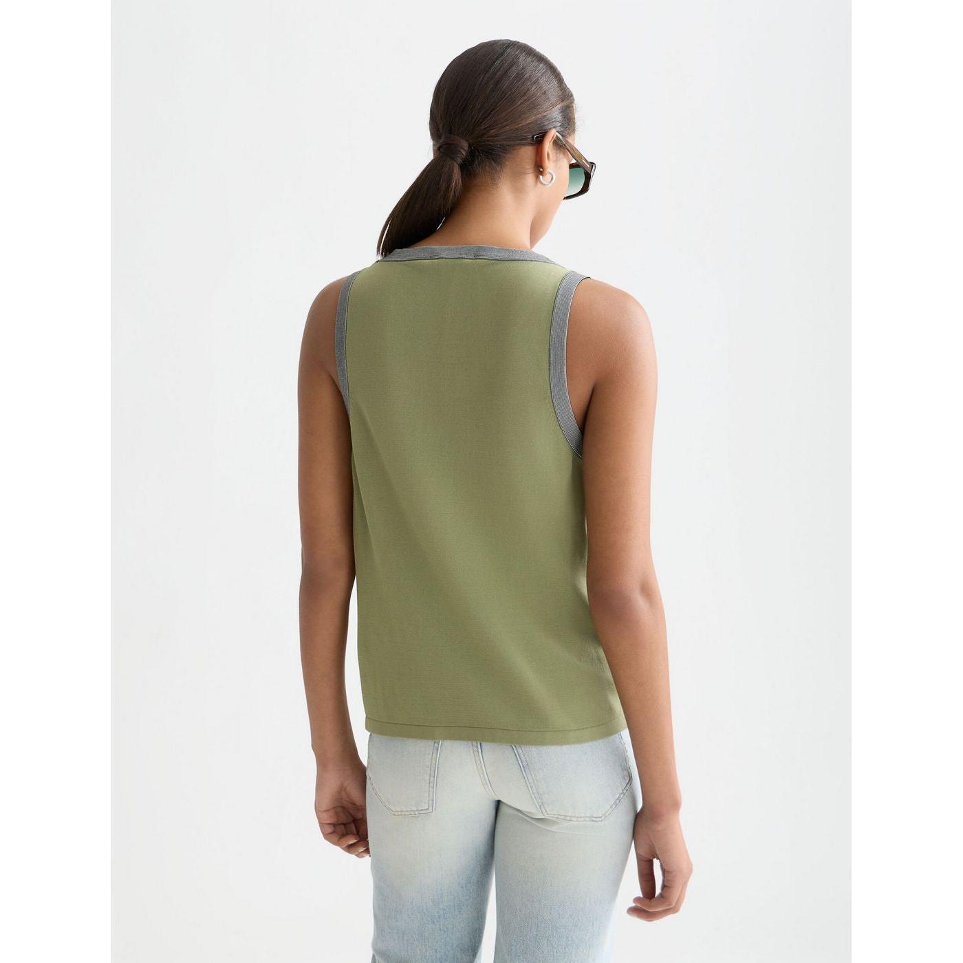 Gilet Stripe Trim Relaxed Knitted - Oil Green