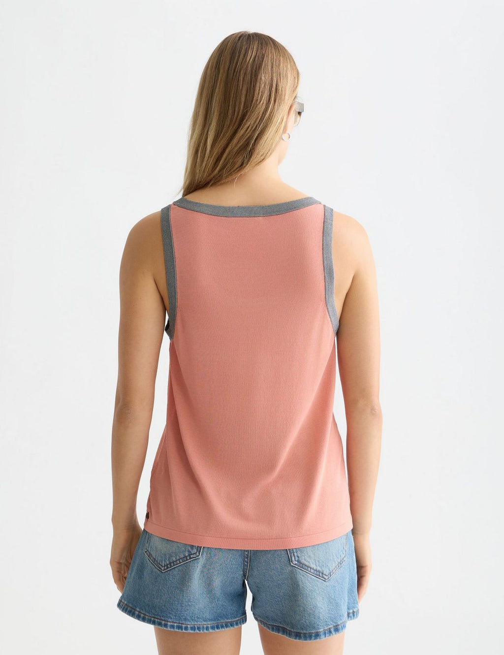 Gilet Stripe Trim Relaxed Knitted - Canyon Clay