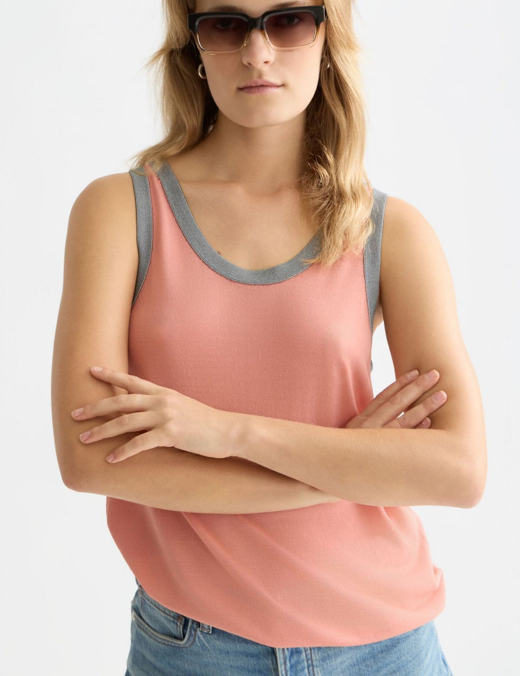 Gilet Stripe Trim Relaxed Knitted - Canyon Clay