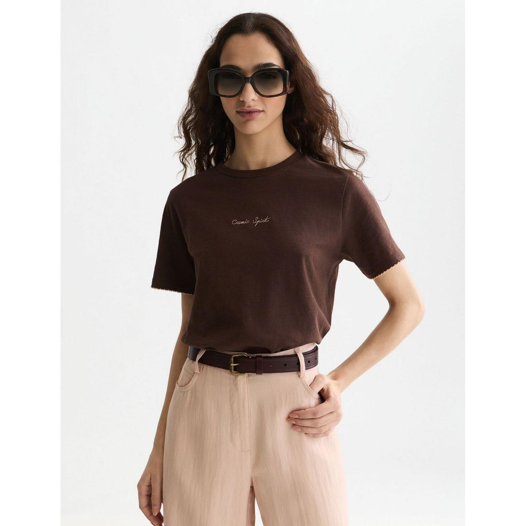 Embroidered Slub Regular-Fit T-Shirt - Hot Fudge