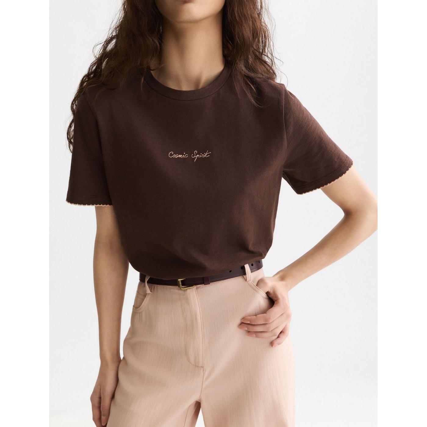 Embroidered Slub Regular-Fit T-Shirt - Hot Fudge