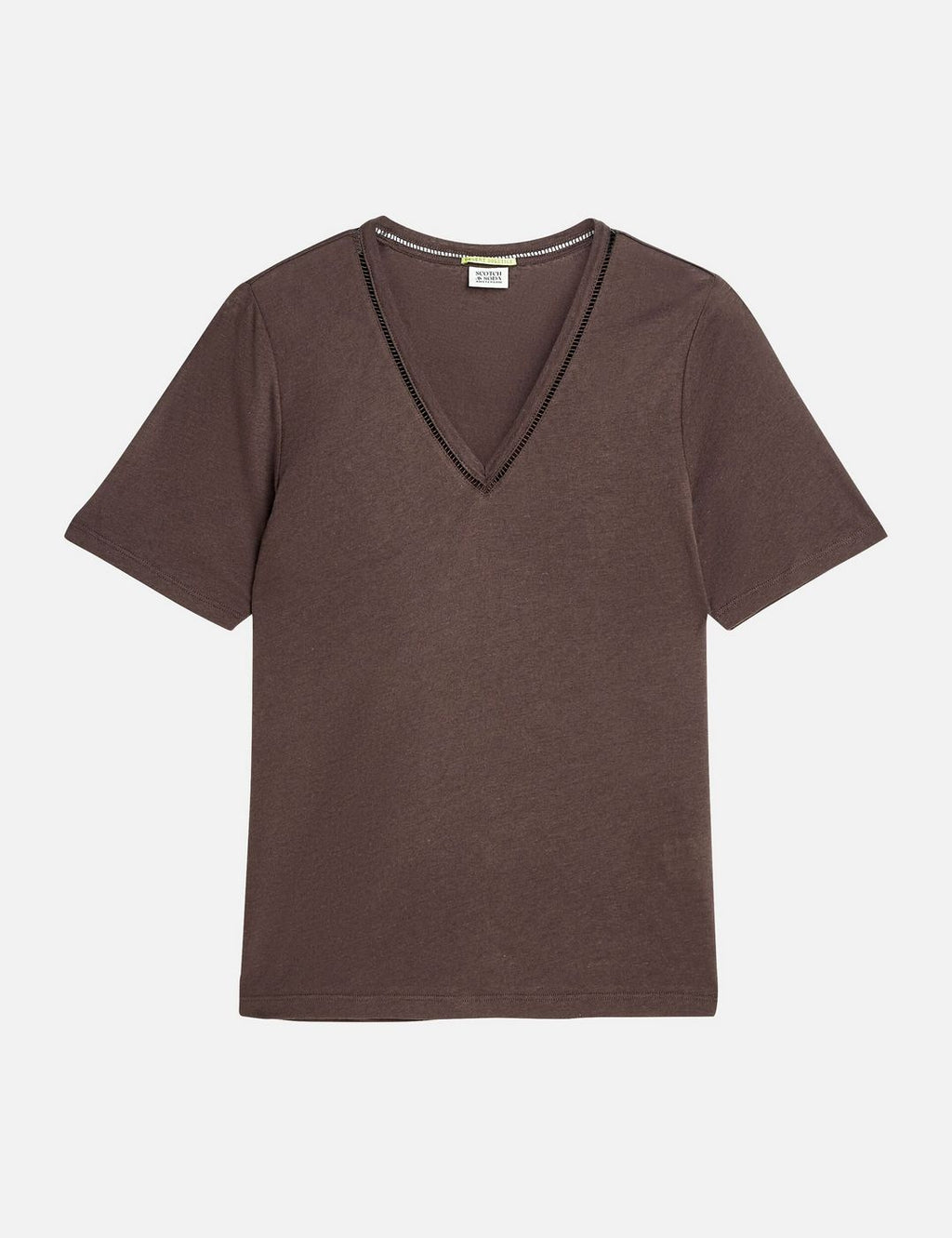 Linen V-Neck T-Shirt - Hot Fudge