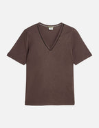 Linen V-Neck T-Shirt - Hot Fudge