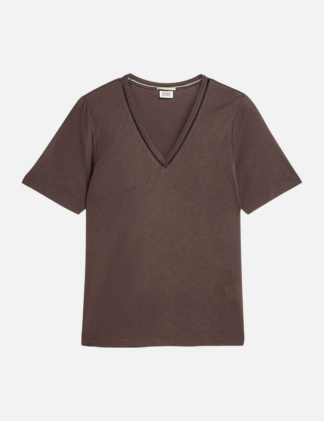 Linen V-Neck T-Shirt - Hot Fudge