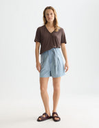 Linen V-Neck T-Shirt - Hot Fudge