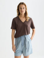 Linen V-Neck T-Shirt - Hot Fudge