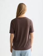 Linen V-Neck T-Shirt - Hot Fudge