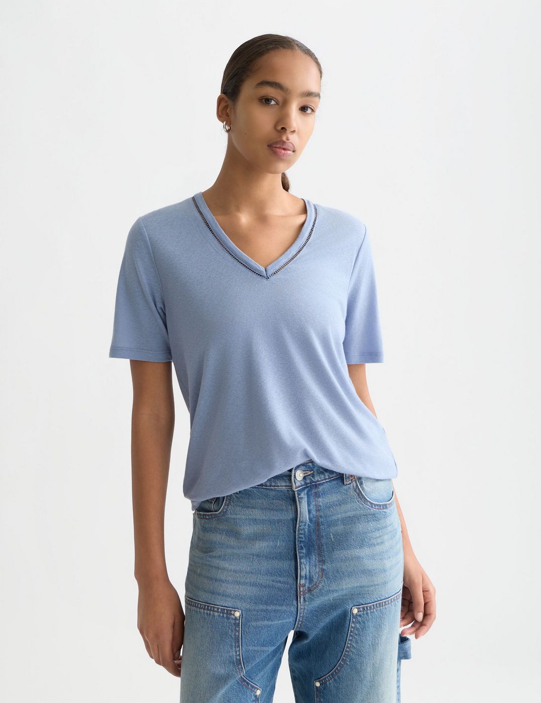 Linen V-Neck T-Shirt - Infinity