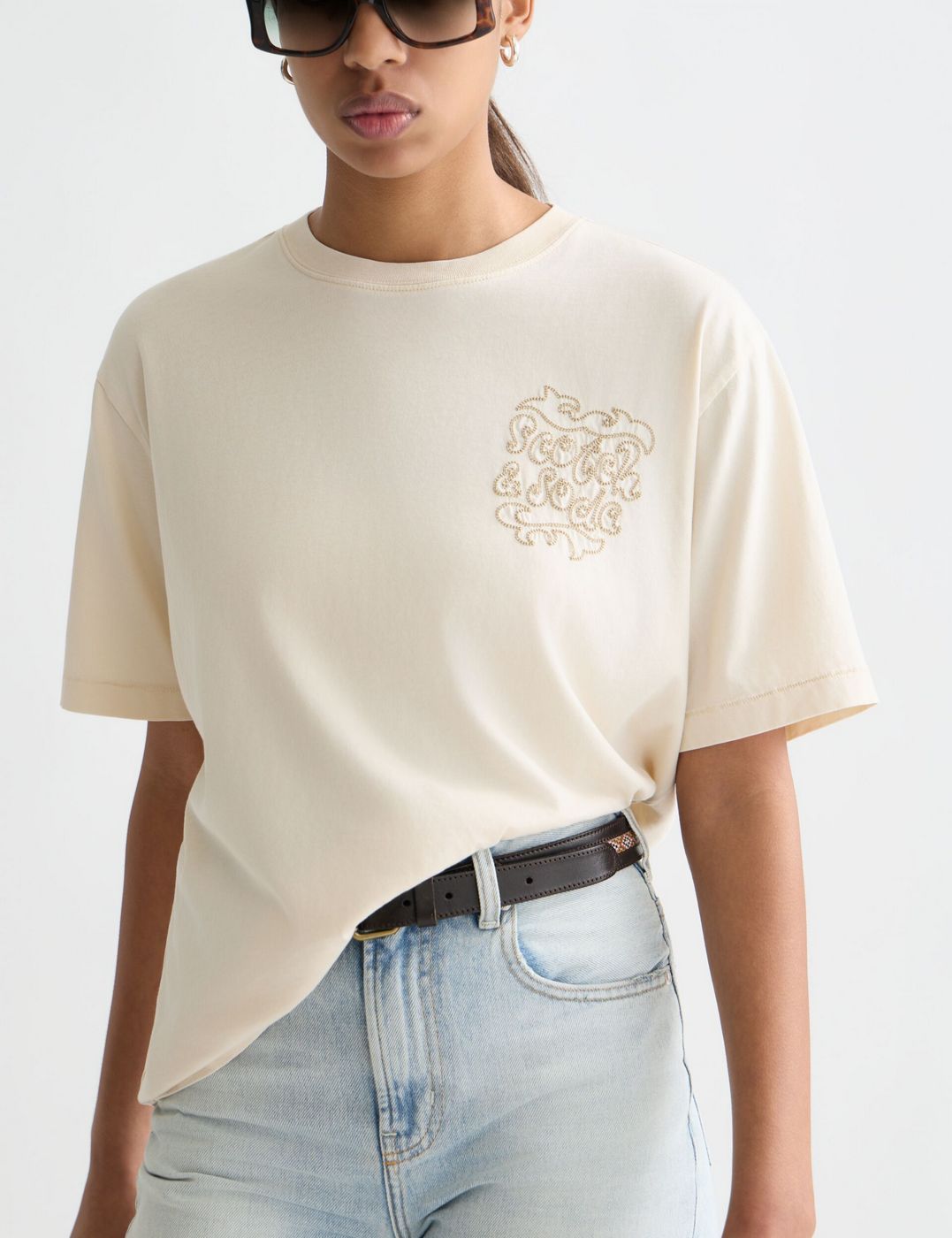 T-shirt Washed Artwork Loose-Fit - Eggnog