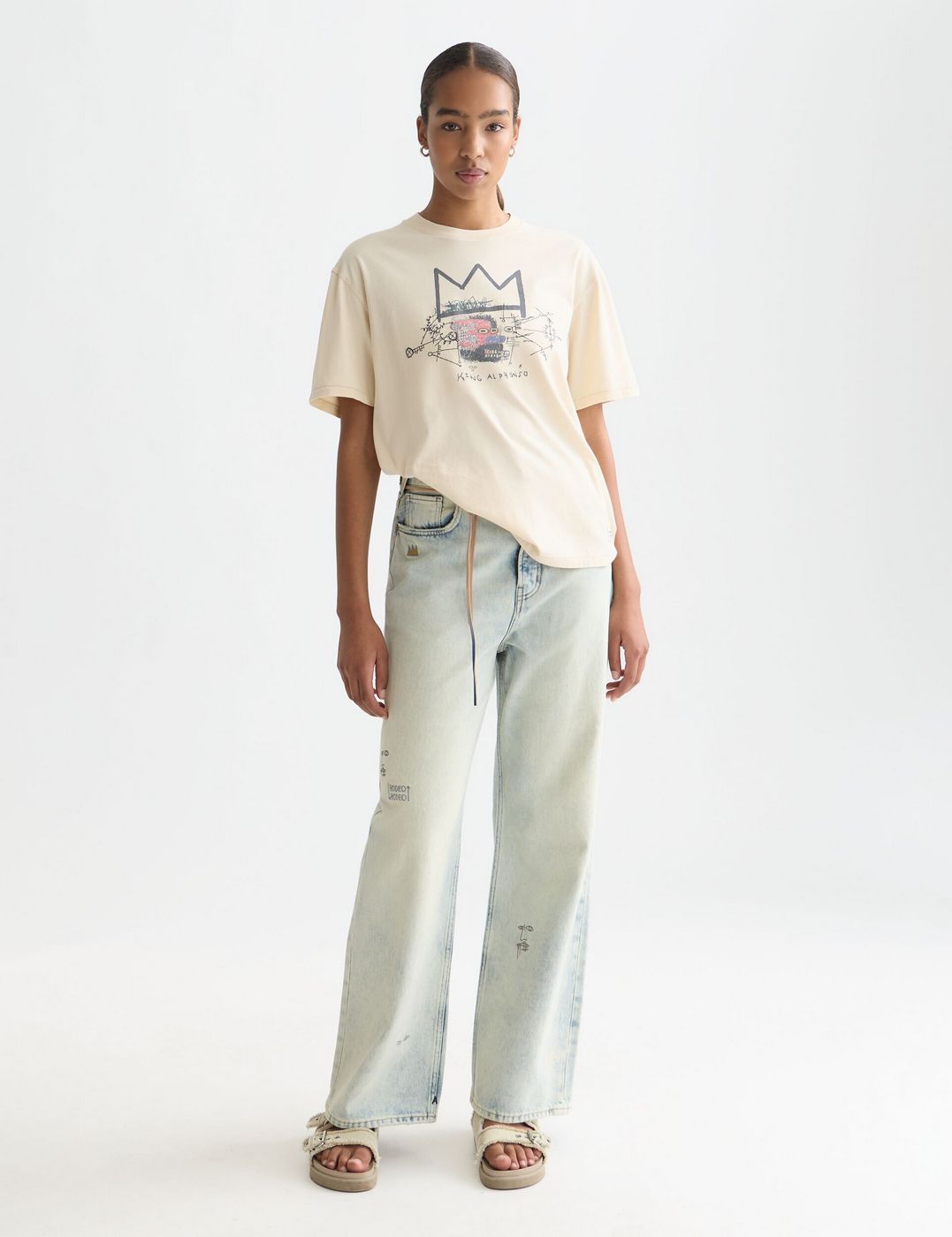 Basquiat Washed Artwork T-Shirt - Eggnog