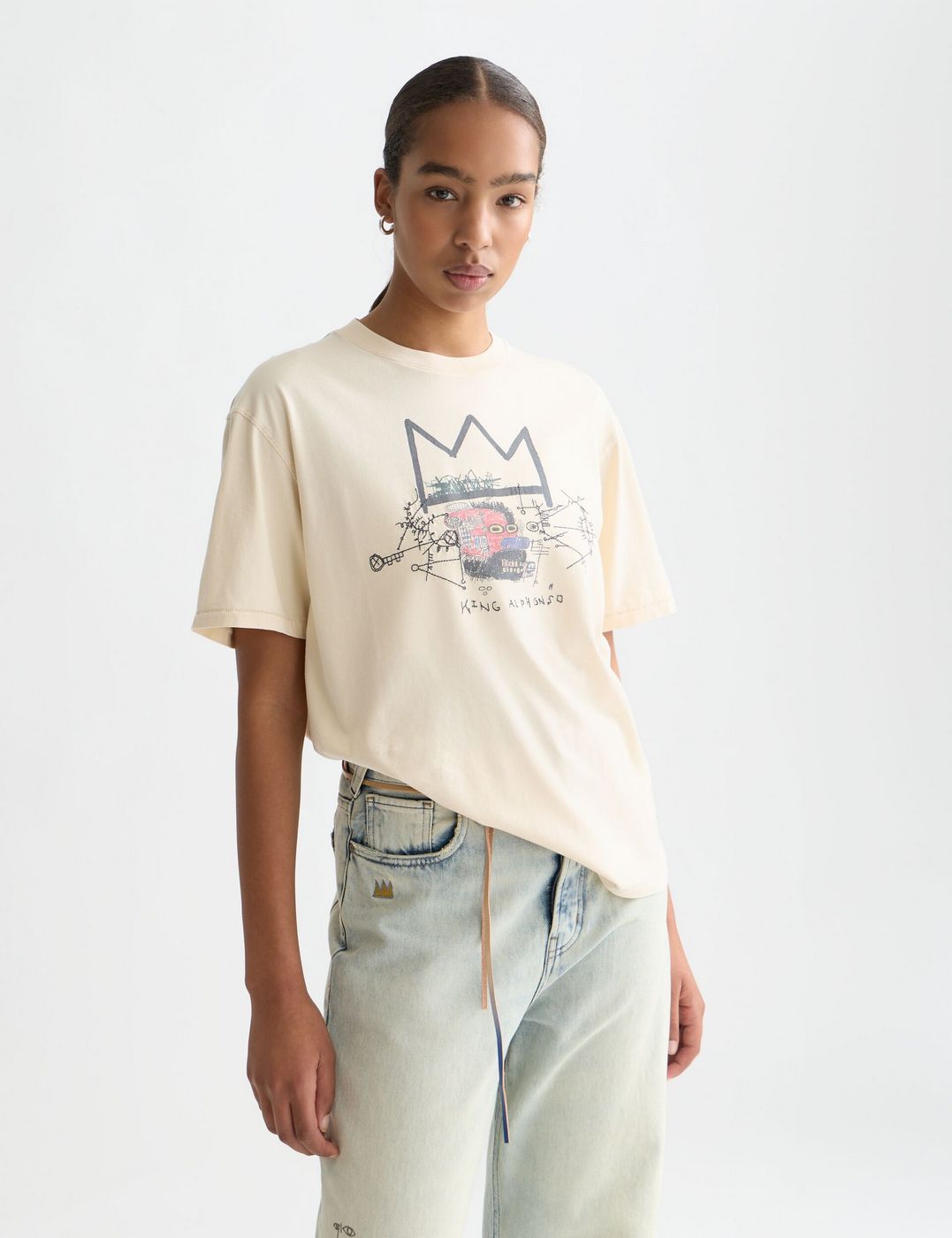 Basquiat Washed Artwork T-Shirt - Eggnog
